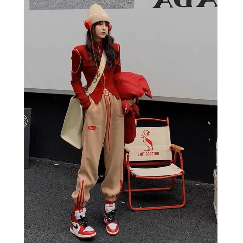 Women's New Korean Plus Velvet Hoodie + Leggings Net Red Casual