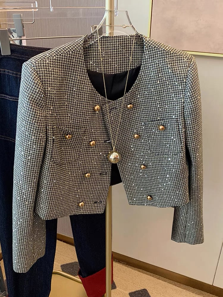 Xiaoxiangfeng Woven Tweed With Gold Silk Short Coat Women's Spring