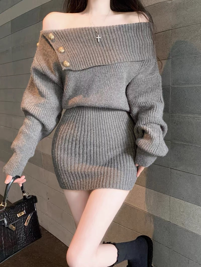 Shop Grey Cold Shoulder Knitted Dress