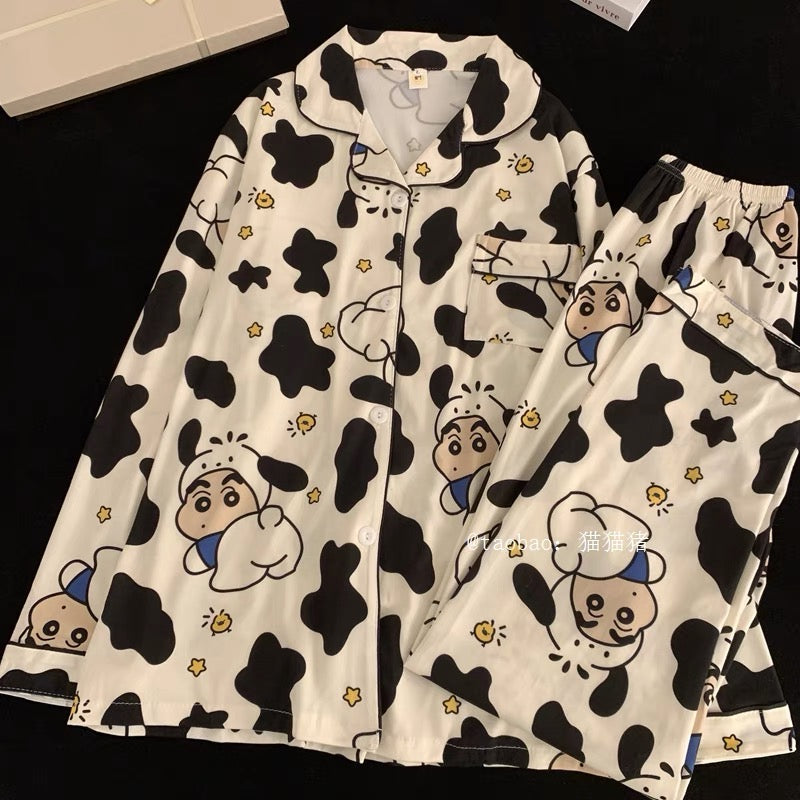 ins cartoon crayon shin-chan couple pajamas long-sleeved set pure cott –  Lee Nhi Boutique