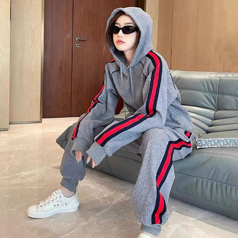 Women Crop Hoodie Sweatsuit Set Casual Sports Outfit Joggers Set