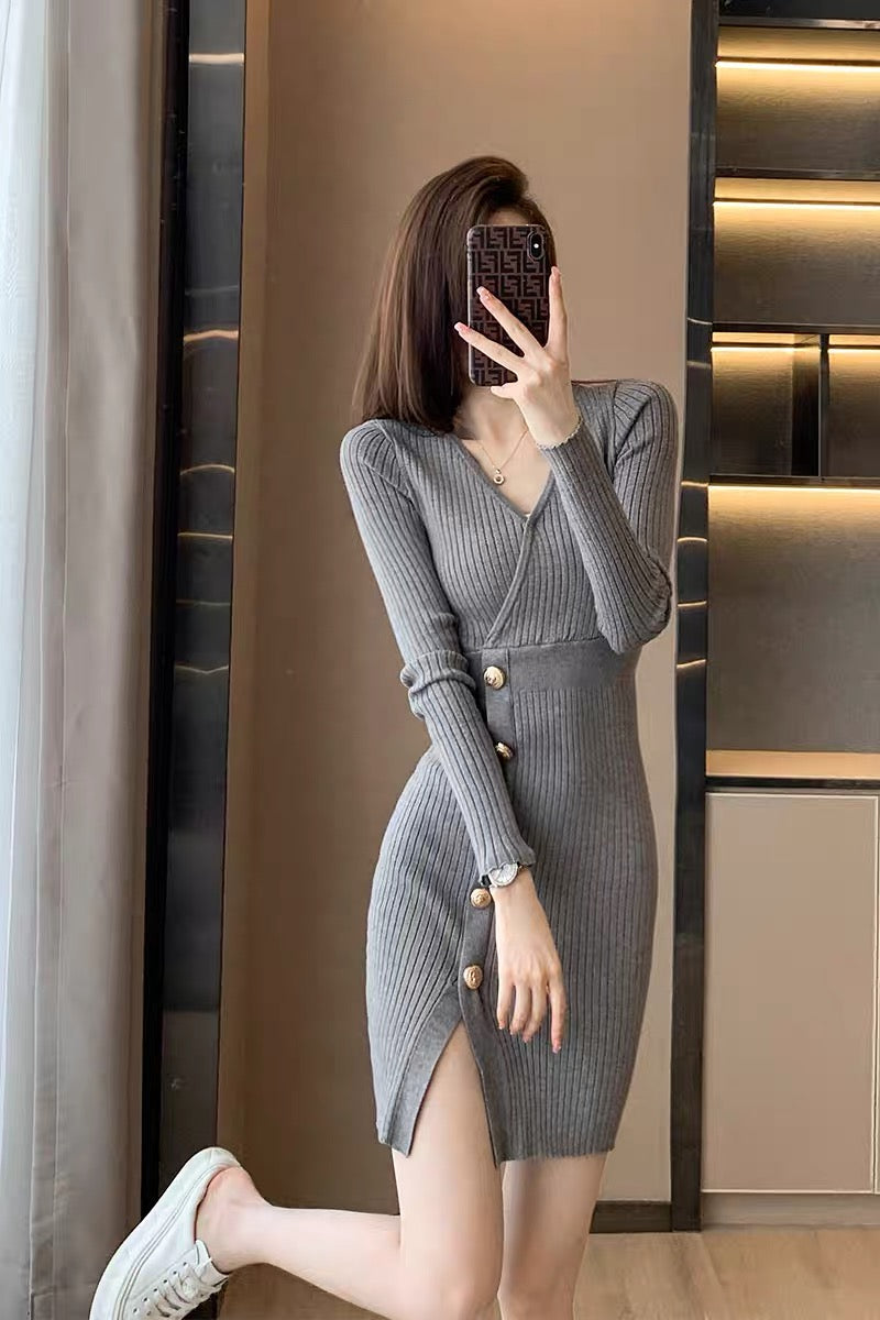 Spring And Autumn Style Hip-hugging Skirt, And One-shoulder Slim-fitting  Long-sleeved Dress For Women