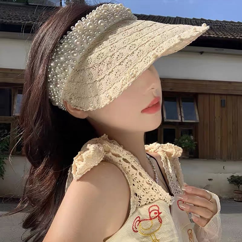 Lace Pearl Sun Hat Women's Summer Korean Style Outdoor Anti-UV Sun Hat –  Lee Nhi Boutique