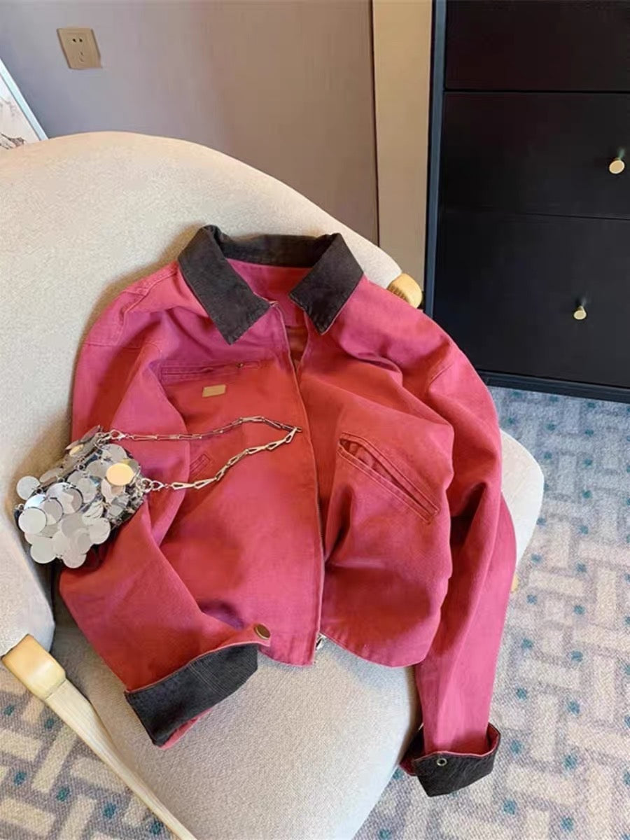 Japanese retro contrast color lapel tooling jacket jacket for men