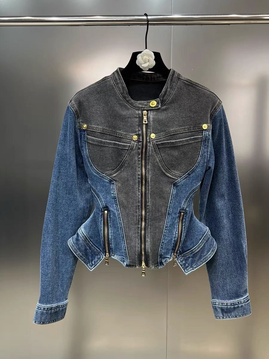 Regular Fit Spliced Jacquard And Denim Jacket