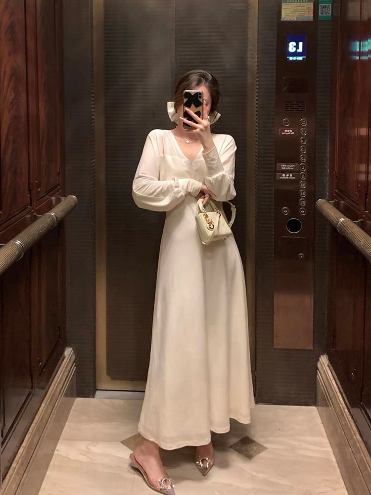 Tongse | Charming thoughts, the king of inner wear! Autumn and winter  simple commuting white long skirt with coat dress