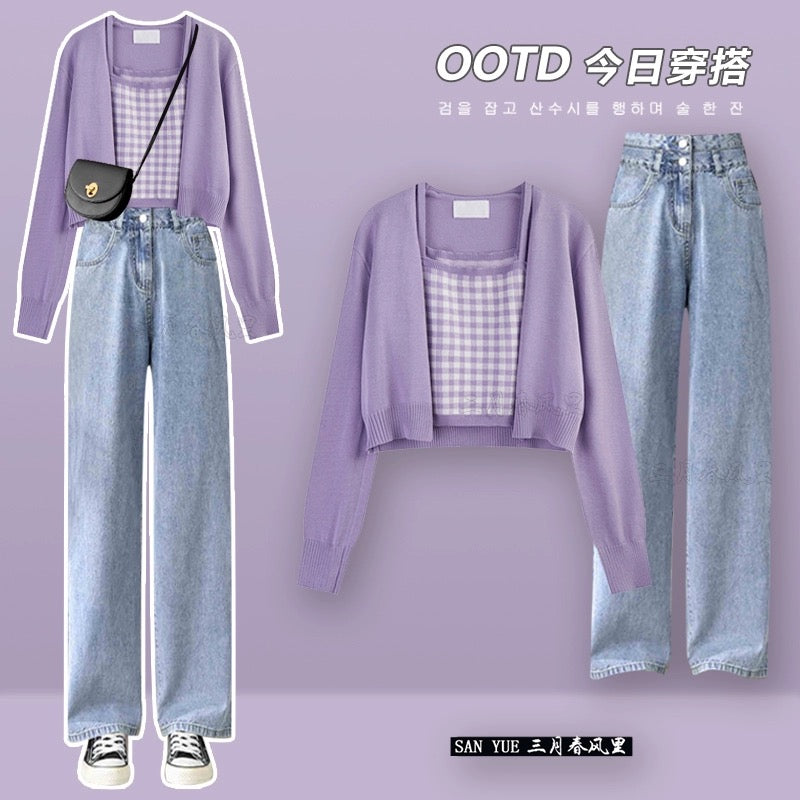 2024 Autumn/Winter New Denim Pants Matching Set Women's Korean Elegant –  AMAIO