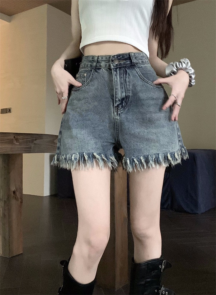 Women Sexy Ripped Jeans Denim Shorts High Waist Tassel Hole Slim