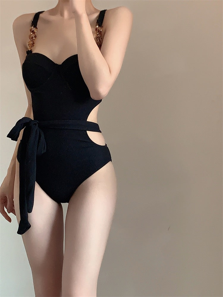 Swimsuit Female One-Piece Cover Belly Slimming Sexy Backless Small