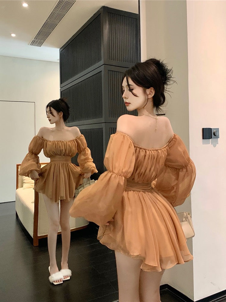 Chiffon One Shoulder Sleeve Dress