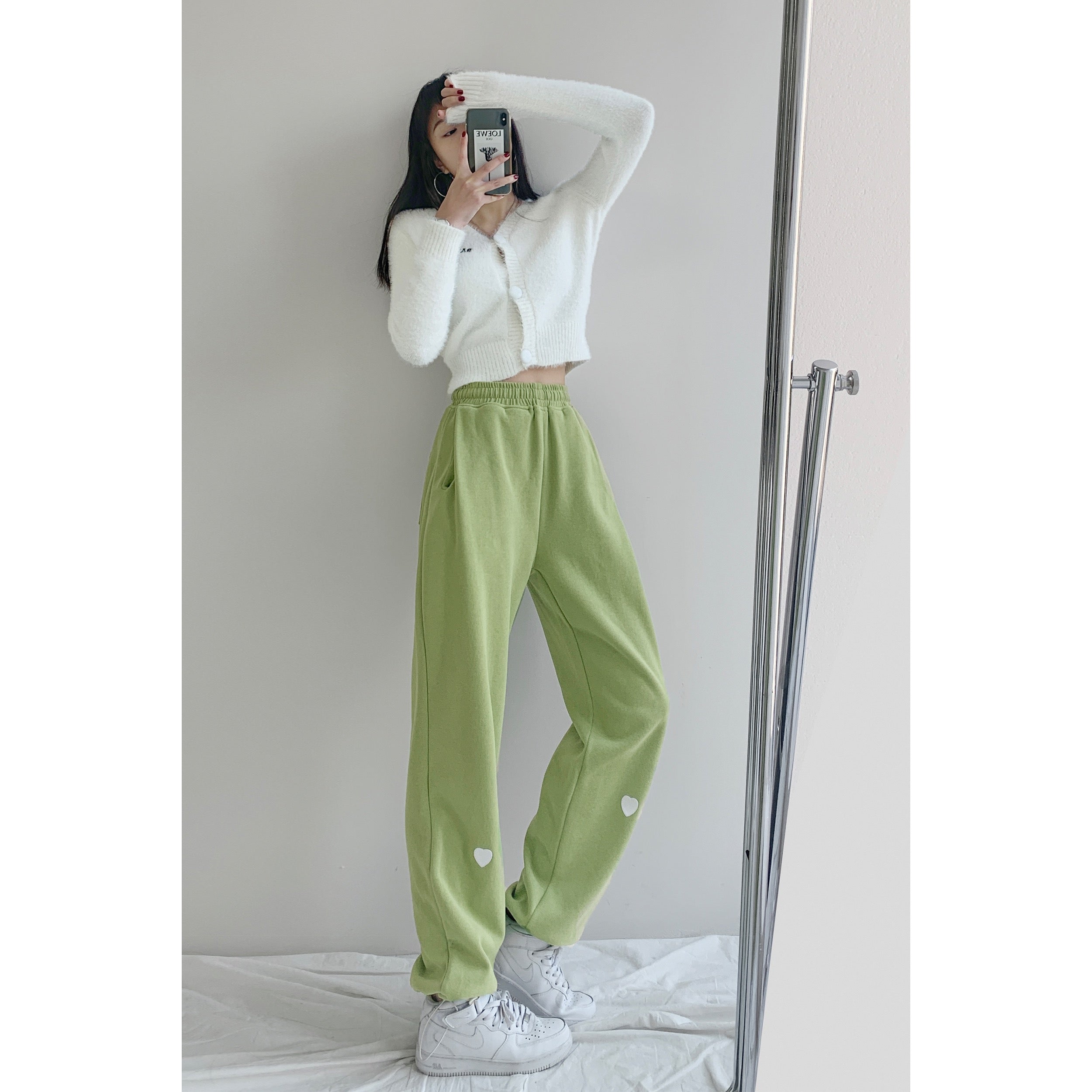 European and American niche love label loose straight sports pants women's  spring high waist slimming trousers all-match casual sweatpants