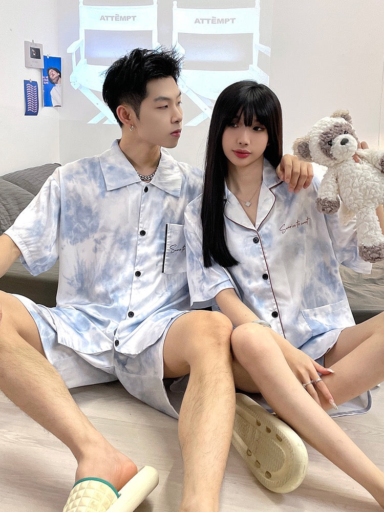 New couple pajamas women s summer ice silk short sleeved thin suit