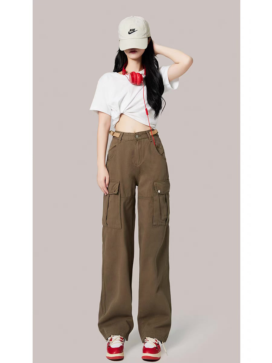 Cargo Pants Women High Waist Denim Overalls Casual Pants Baggy