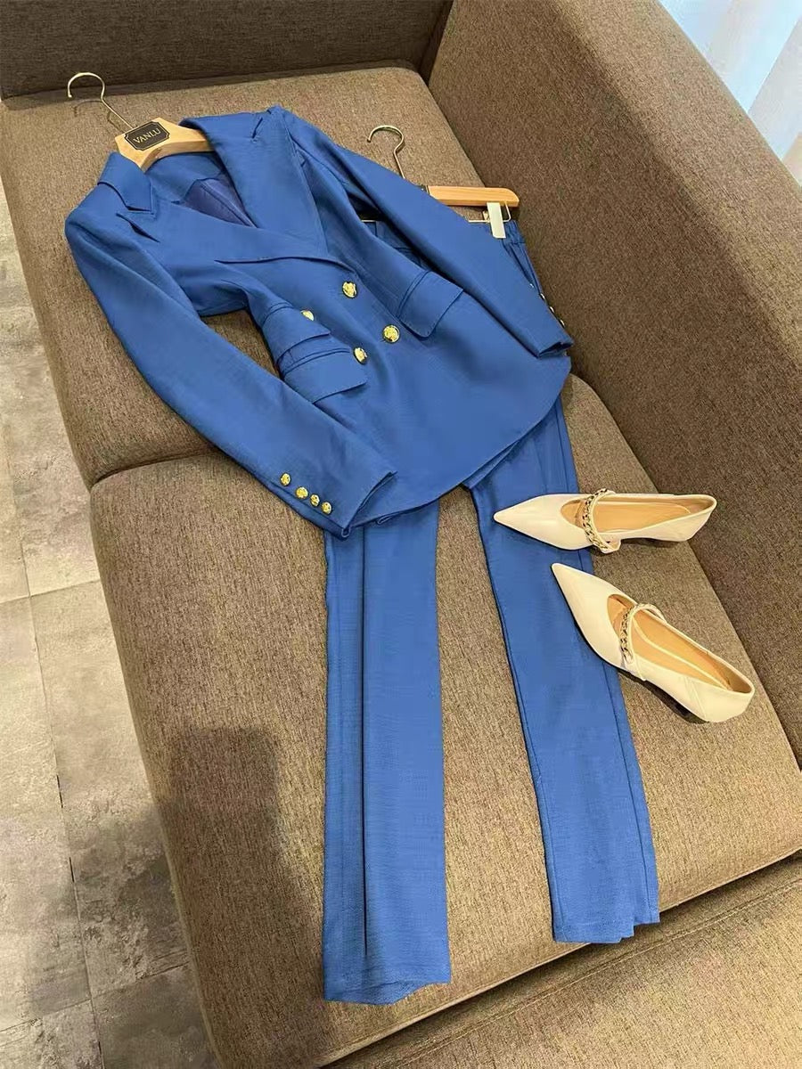 Royal Blue double breasted Pant Suit