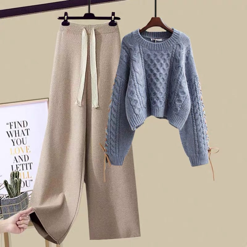 Knit Suit Women Wide Leg Pant Winter  Set Pants Wide Leg Sweater - Warm  Sweater Two - Aliexpress