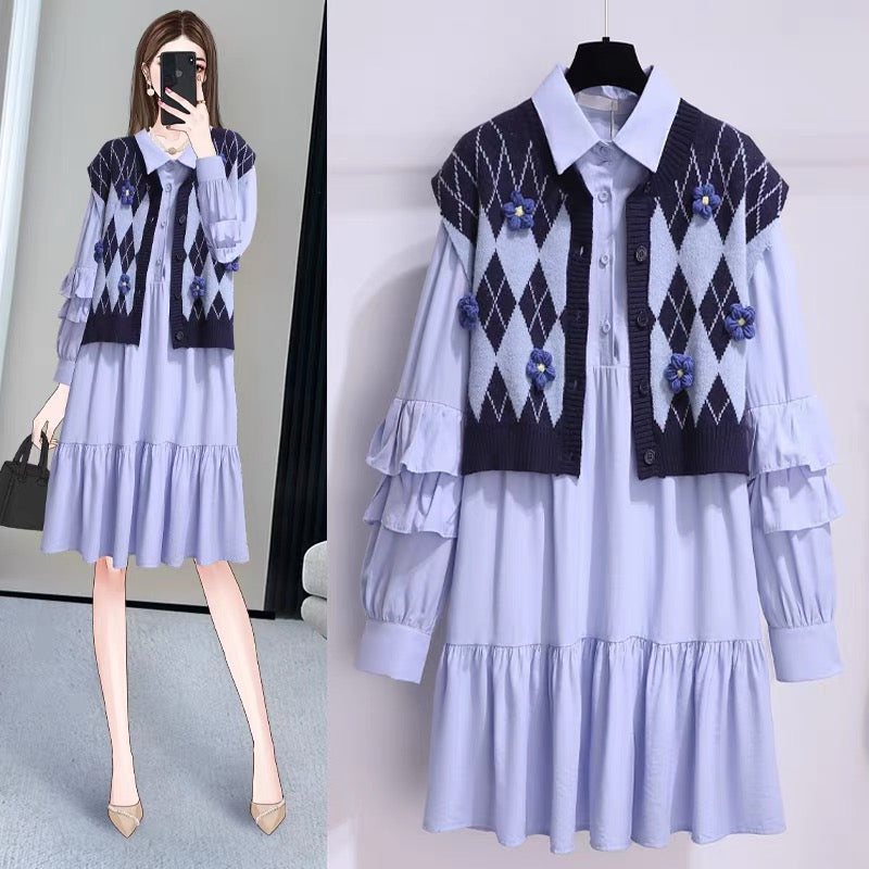 Vest shirt dress two-piece suit 2022 early autumn new women's