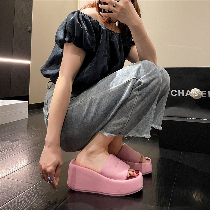 2023 New Slippers Women's Summer Heightened Thick Bottom Korean