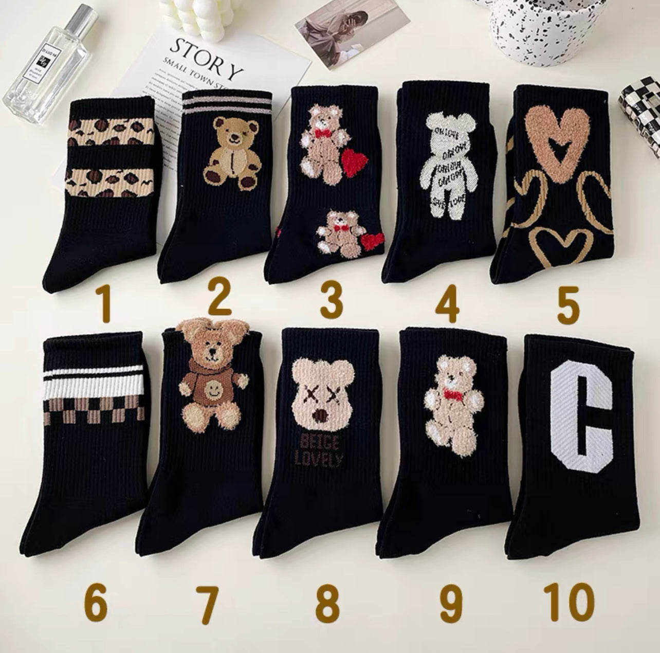 10 pieces=5 pairs korea women socks Cute Cartoon Animal short