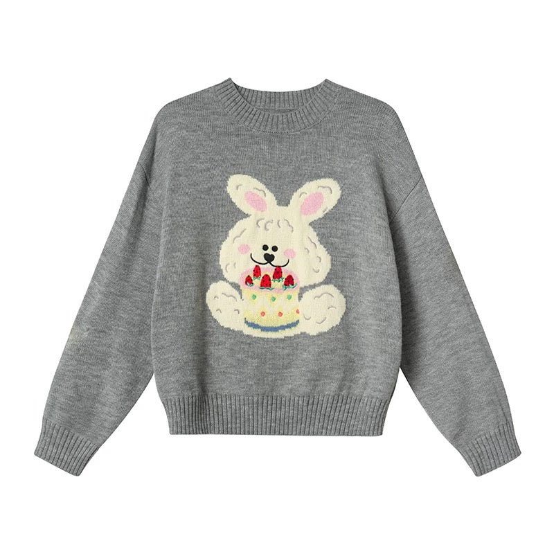 Hello Canon cartoon rabbit jacquard embroidered sweater women autumn 2024 new loose pullover round neck sweater