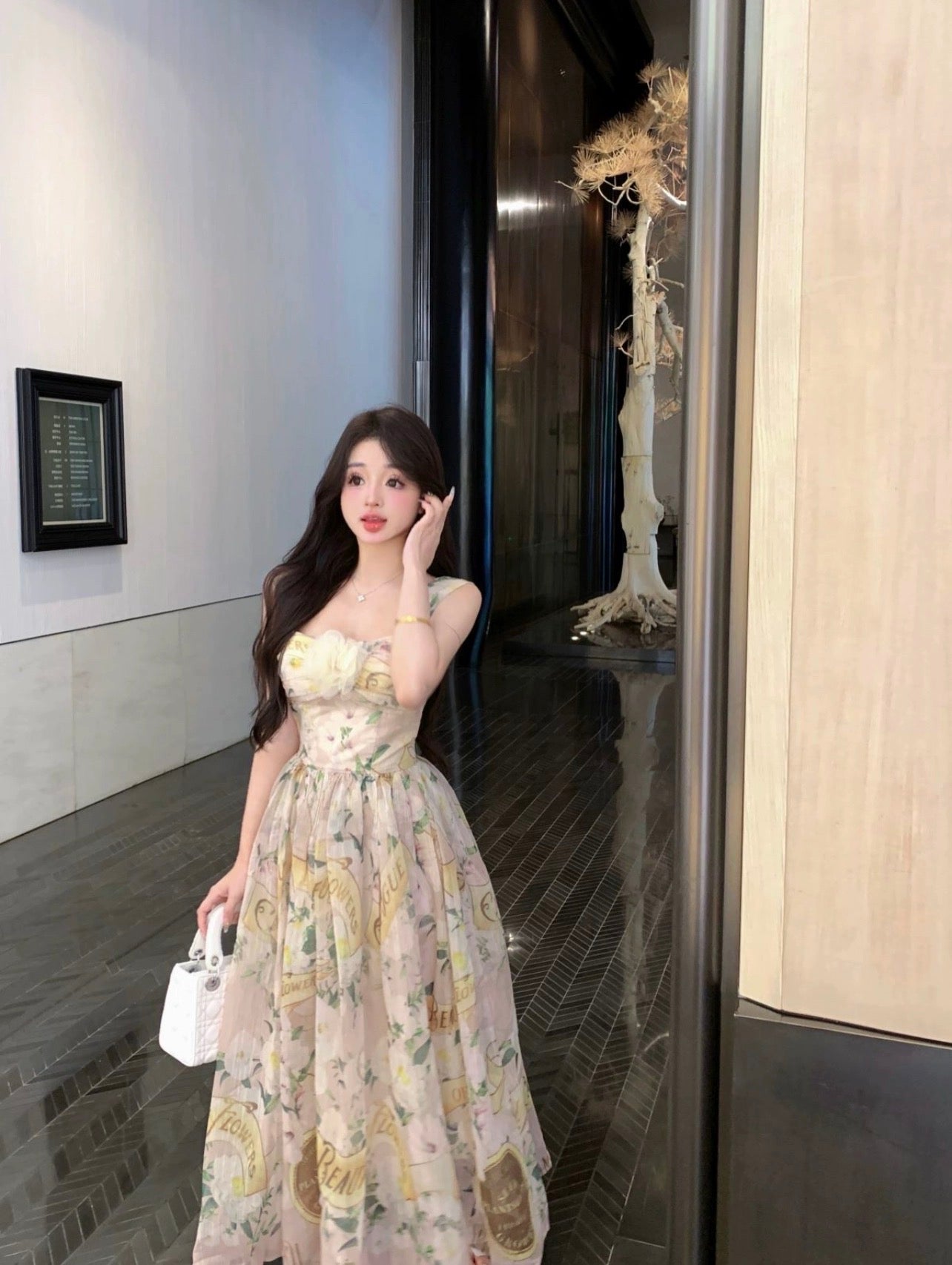 Pure desire floral square collar suspender dress female summer seaside vacation skirt three-dimensional flower waist temperament long skirt