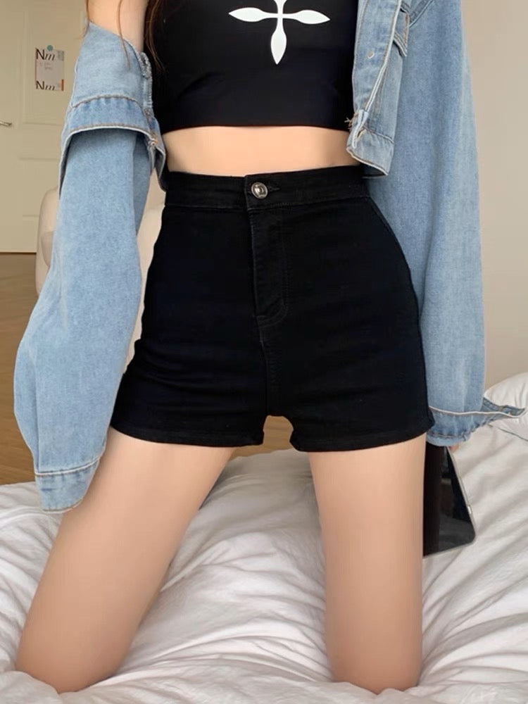 Small black jeans summer hot girl high waist thin A-line hot pants women's outerwear tight super shorts pants