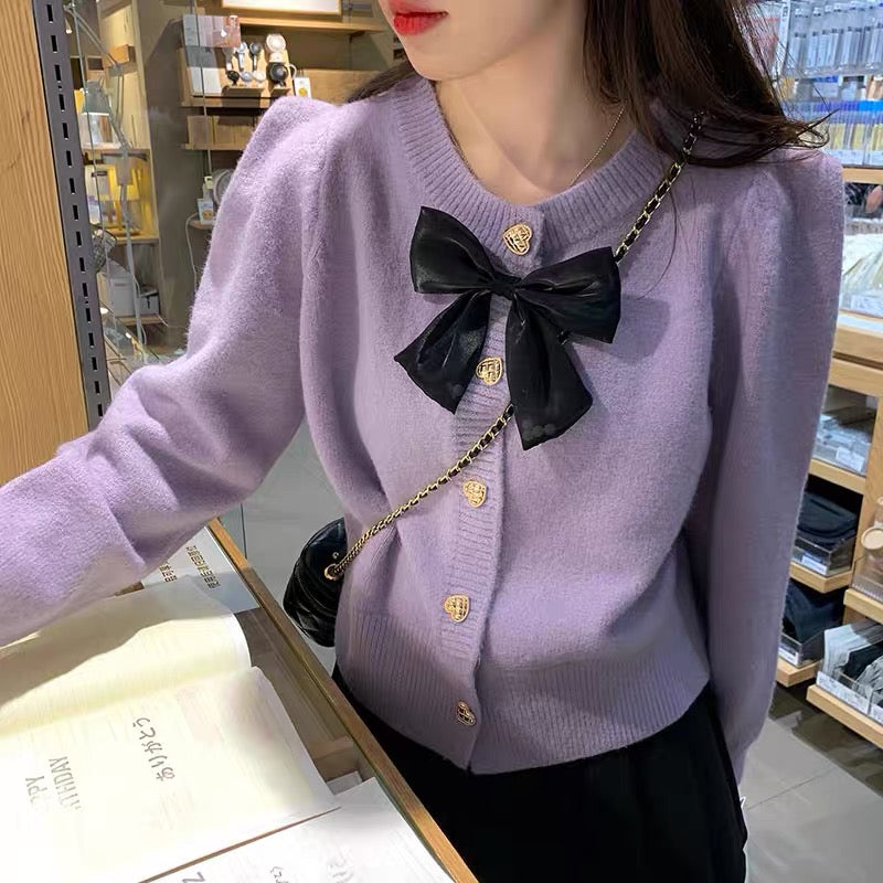 Japanese sweet bow knitted cardigan for women 2023 new spring and autumn style, age-reducing, small fragrance style sweater jacket