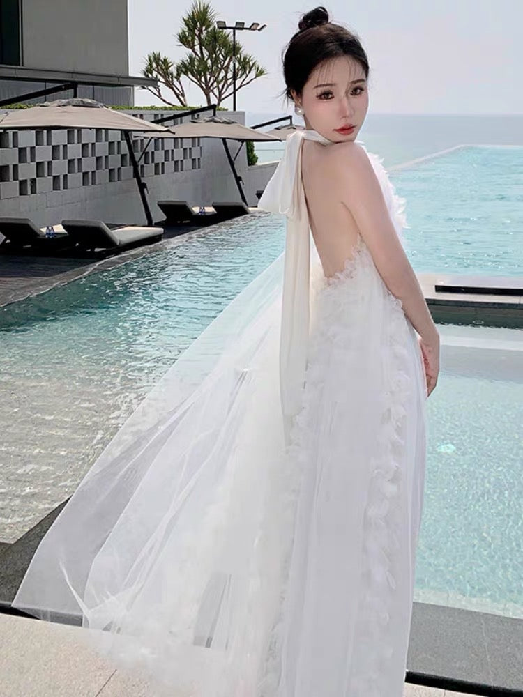 Morning gown wedding wedding engagement dress light wedding dress white loose light luxury high-level fugitive princess dress slim spring