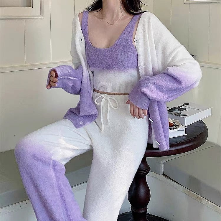Sexy Pajamas Winter Women's Three-piece Set 2023 New Coral Velvet Soft and  Thickened Internet Celebrity Home Clothing Spring and Autumn (S0939)