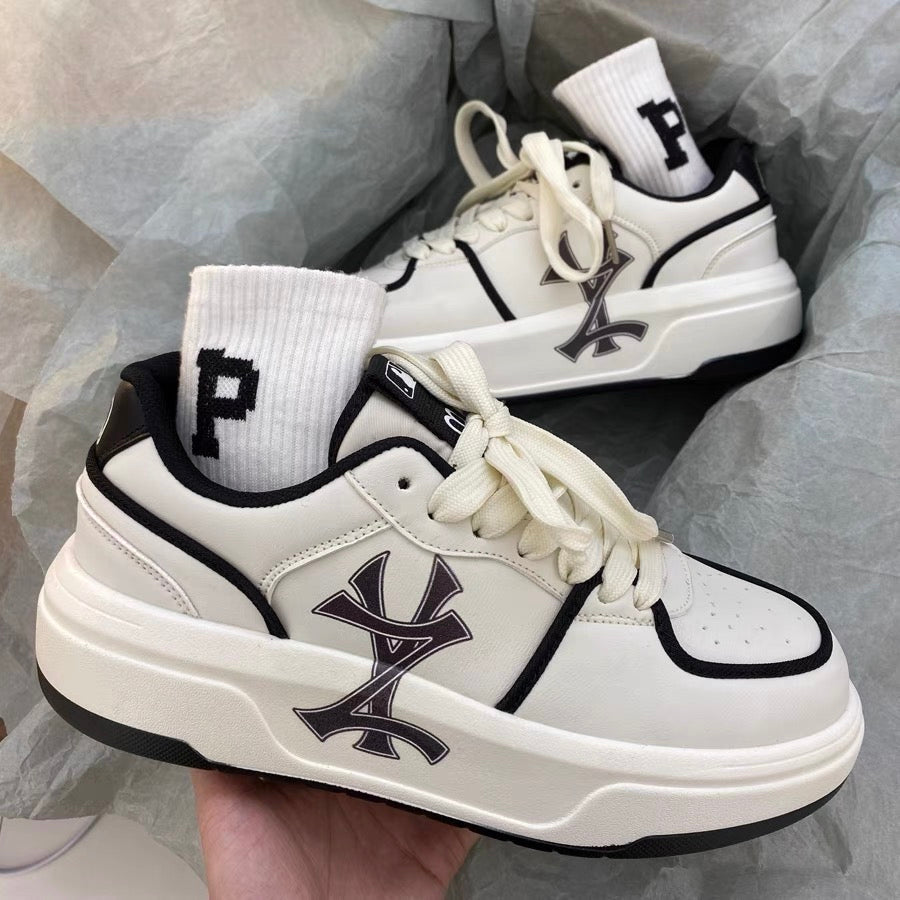 Higher thick bottom ins wind college casual white shoes male chic all-match niche letter design couple sneakers