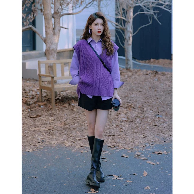 Spring clothes are matched with a complete set of plump women's 2024 spring high-end wear Xiaoxiangfeng cool and sexy purple suit