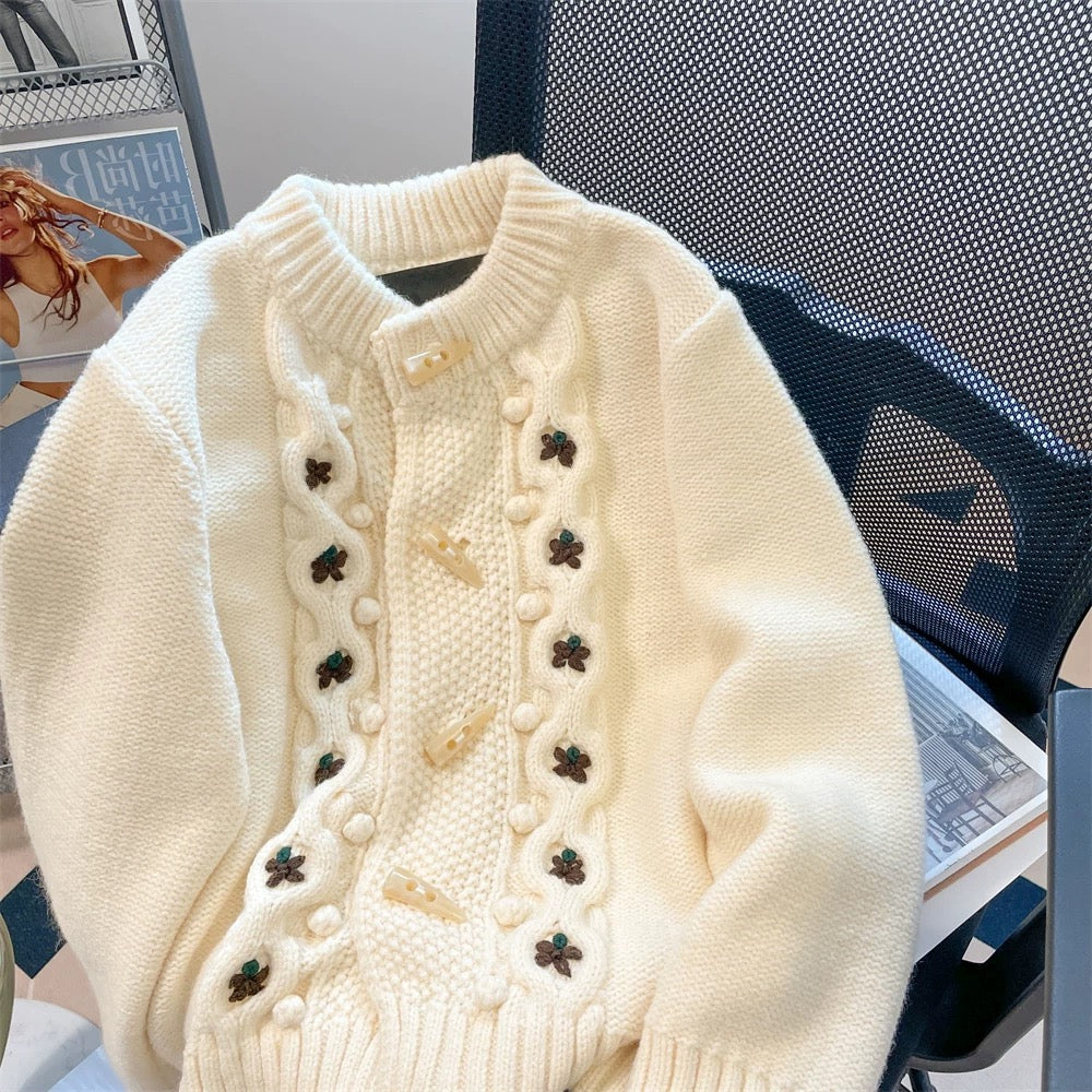 French gentle Chanel style horn button soft waxy sweater cardigan men and women autumn and winter sweet lazy niche knitted jacket