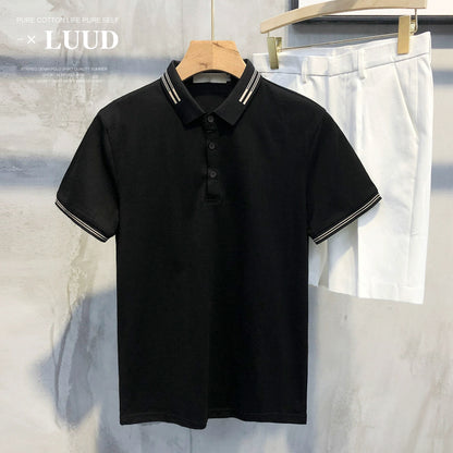 LUUD summer new color matching lapel men's Polo shirt Korean version trendy all-match short-sleeved slim casual T-shirt men