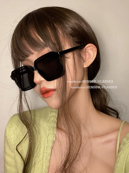 2023 Spring and Summer New Brown Sunglasses Female Ins Retro Korean Fashion Simple Big Frame Suyan Street Shooting Sunglasses