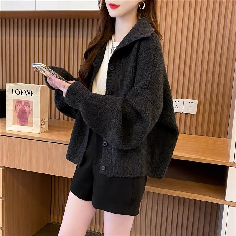 Personalized design turtleneck sweater cardigan for women 2023 new autumn style loose lazy style knitted jacket (S0616)