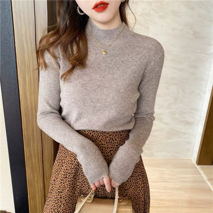 Women's knitted sweater spring and autumn half-high collar bottoming sweater Chanel style inner wear autumn and winter woolen sweater 2024 new tops