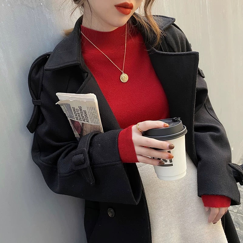 Women's knitted sweater spring and autumn half-high collar bottoming sweater Chanel style inner wear autumn and winter woolen sweater 2024 new tops