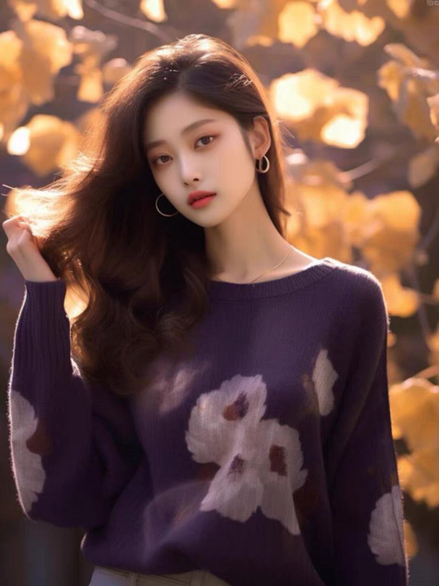 2023 This year’s popular beautiful sweaters are high-end and super good-looking tops pullover purple sweaters for women in autumn