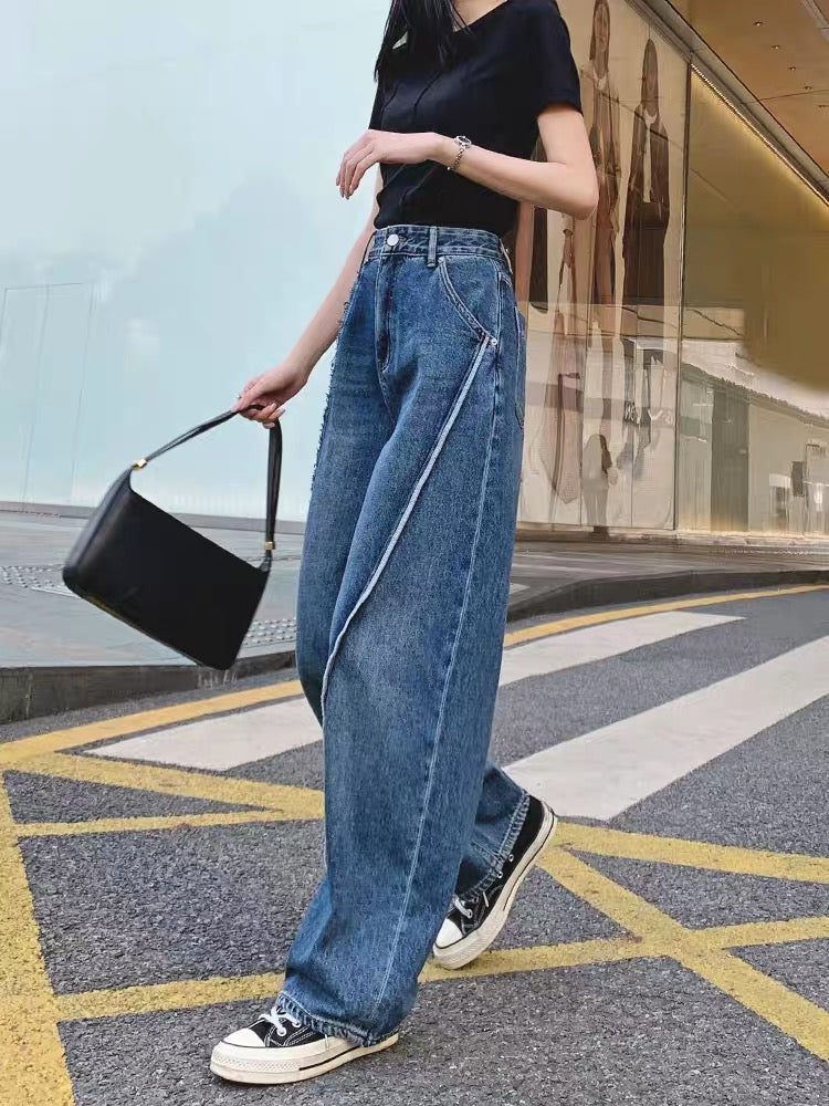 Thin Wide-leg Pants Women's New Retro High-waist Jeans Women's Mop Pants  Casual Loose Straight Long Pants