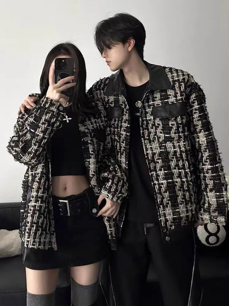 Houndstooth woven small fragrance long-sleeved shirt men's spring and autumn style American tide brand high-end couple jacket jacket