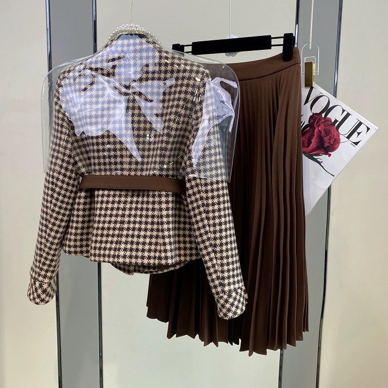 Fengyi houndstooth small fragrance suit high-end autumn dress 2023 new temperament ladies age-reducing skirt two-piece set