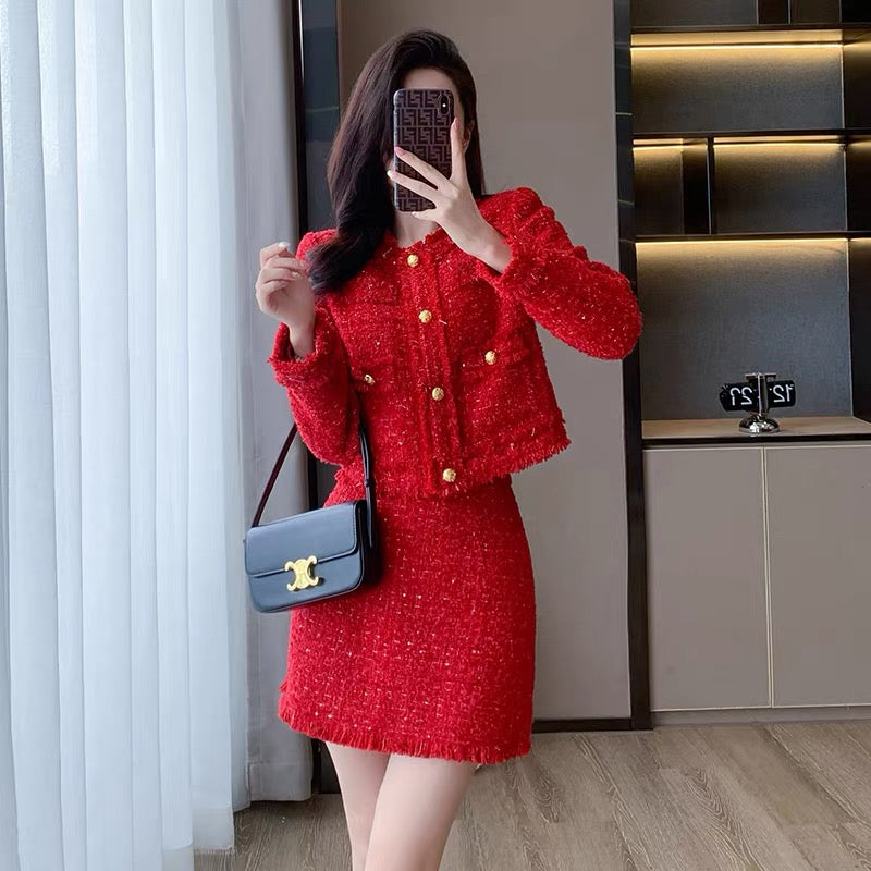 Women's Cute Two-Piece Sets, Red Dress