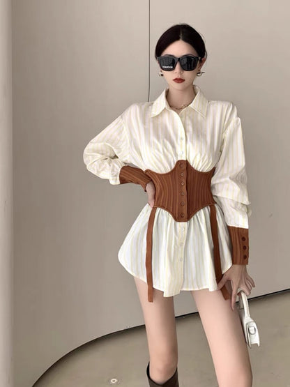 Shirt women's autumn design sense niche waist high-end chic top western style all-match French long-sleeved shirt trendy