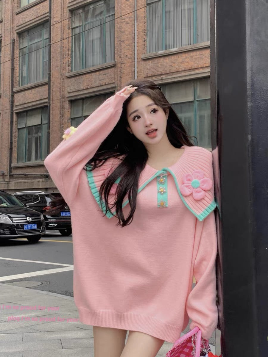 2023 Internet celebrity popular pullover sweater women's autumn and winter new design niche beautiful pink sweater top