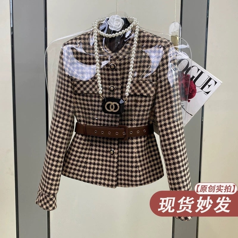 Fengyi houndstooth small fragrance suit high-end autumn dress 2023 new temperament ladies age-reducing skirt two-piece set