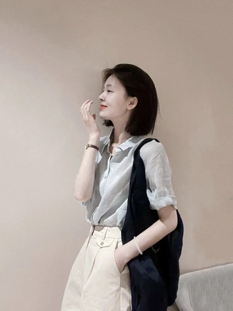 Summer fashion set of temperament shirt top shorts two-piece casual suit female 2023 new small man