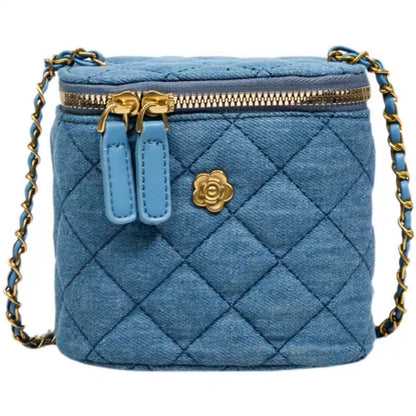 Small fragrant style denim blue box bag women's 2023 new hot style high-end all-match one-shoulder Messenger small bag