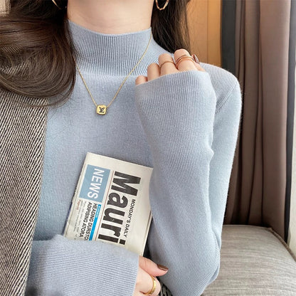 Women's knitted sweater spring and autumn half-high collar bottoming sweater Chanel style inner wear autumn and winter woolen sweater 2024 new tops