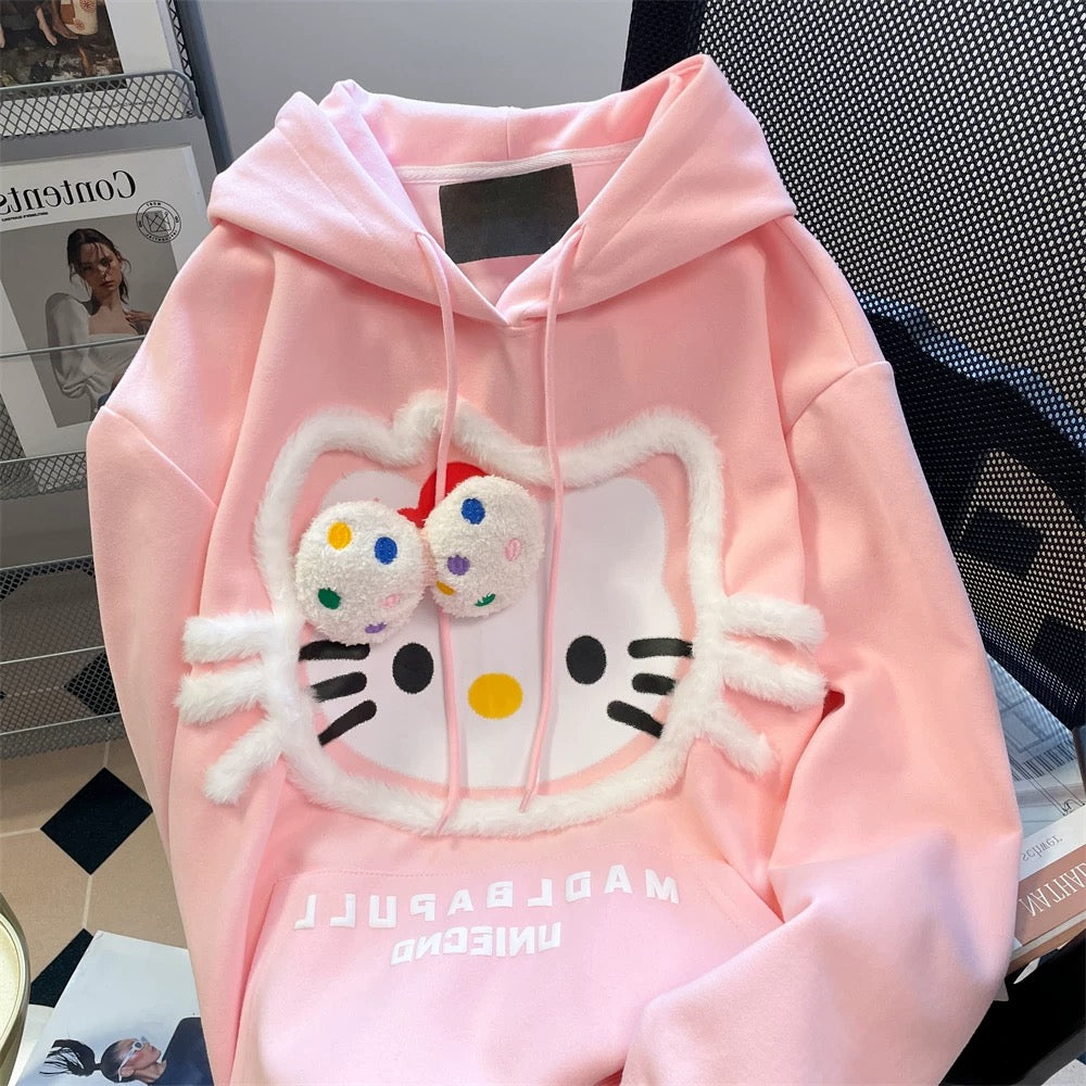 Pink stylish unique and cute Hello Kitty sweater for men and women spring and autumn design niche age-reducing hooded top