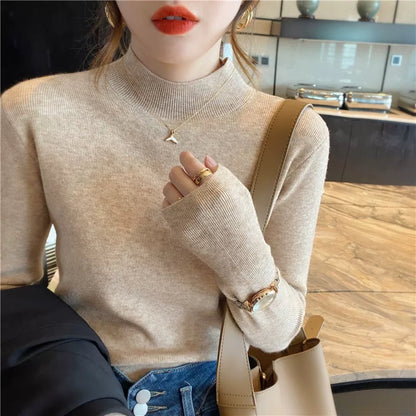 Women's knitted sweater spring and autumn half-high collar bottoming sweater Chanel style inner wear autumn and winter woolen sweater 2024 new tops