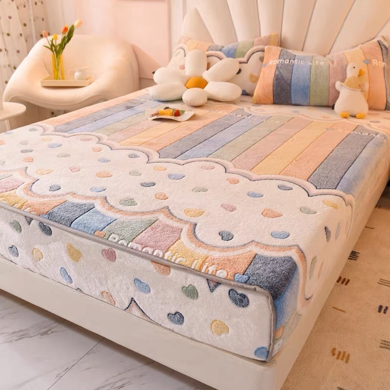 Snowflake Velvet Cartoon Soft Diwan Cot Bed Sheets Thickened Single Bed Hat  With Milk Coral Cover For Autumn And Winter 231116 From Diao10, $23.77